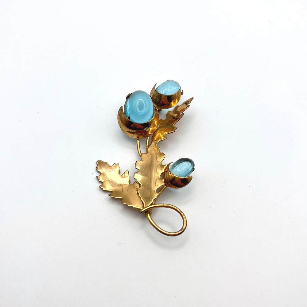 Vintage‎ Sterling by Jordan Gold Vermeil Blue Jelly Belly Thistle Brooch Pin